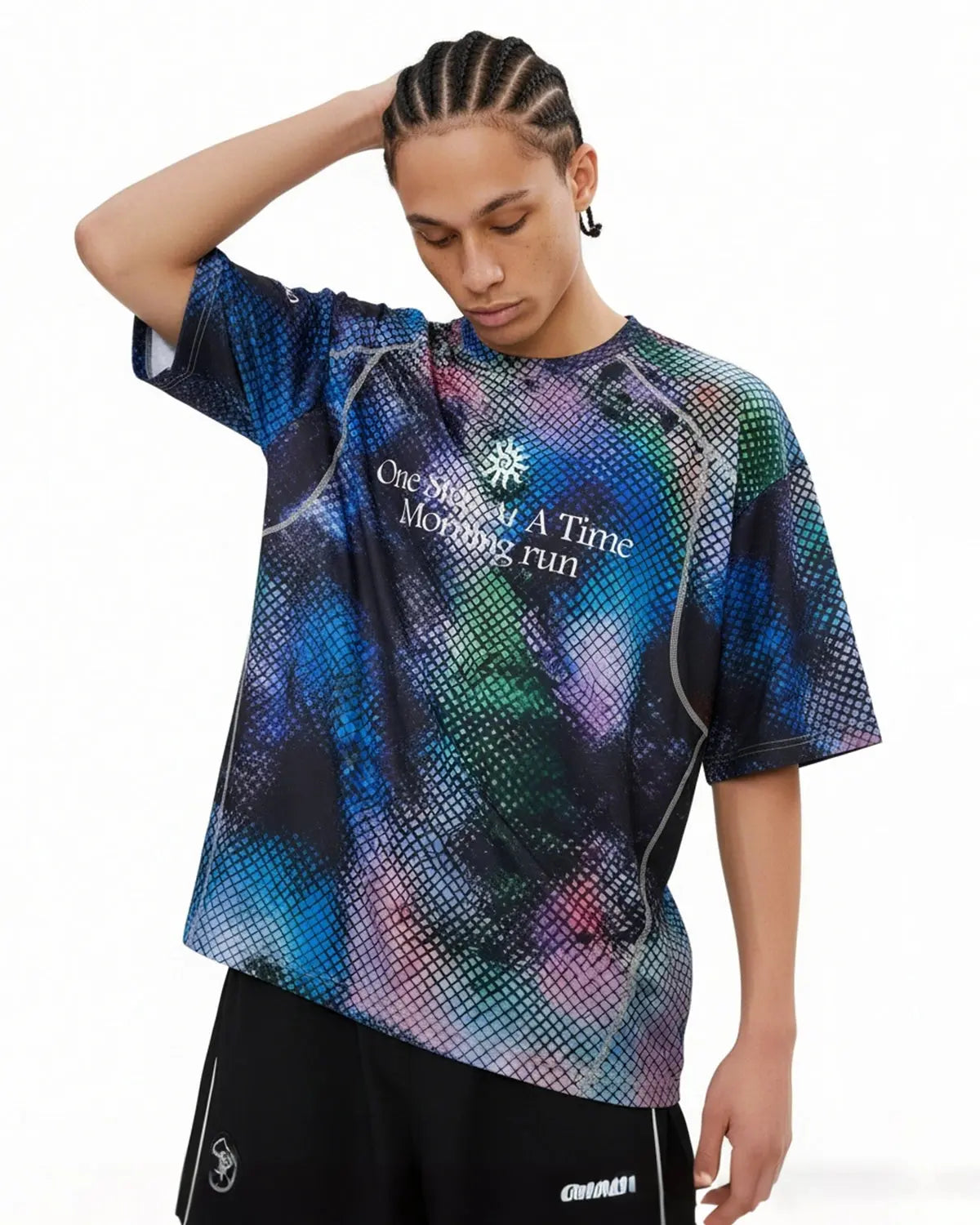 Flation ultra-lightweight Totem graphic activewear T-shirt, front view showing bold design and comfortable fit for streetwear style.