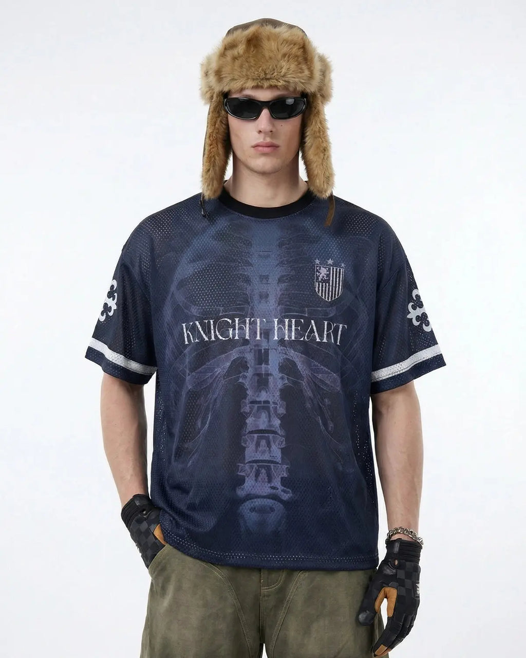 X-Ray Skeleton Graphic Mesh Jersey by Flation Streetwear featuring a skeletal print on breathable mesh fabric.