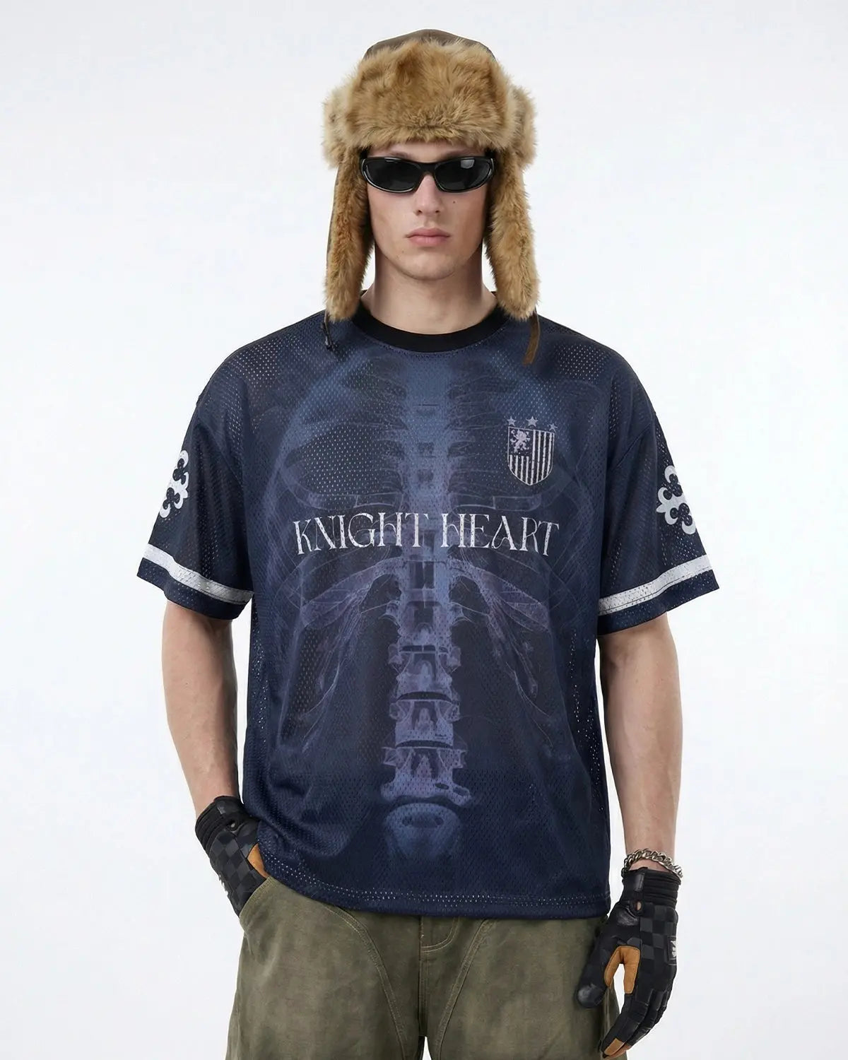 X-Ray Skeleton Graphic Mesh Jersey by Flation Streetwear featuring a skeletal print on breathable mesh fabric.