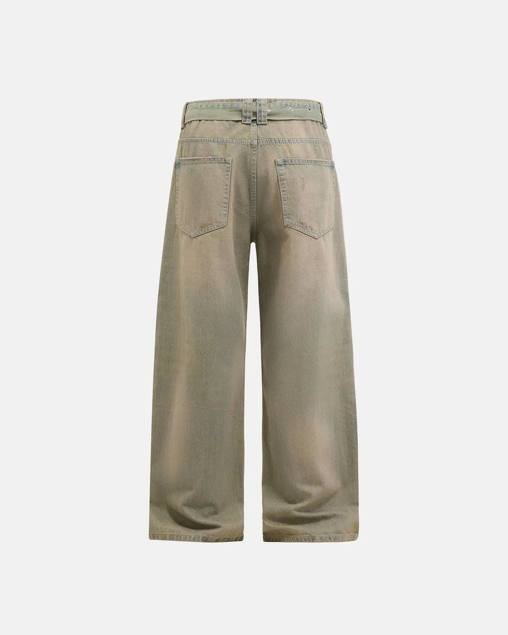 Beaded studded washed baggy jeans by Flation Streetwear with distressed details and relaxed fit, casual street style fashion.
