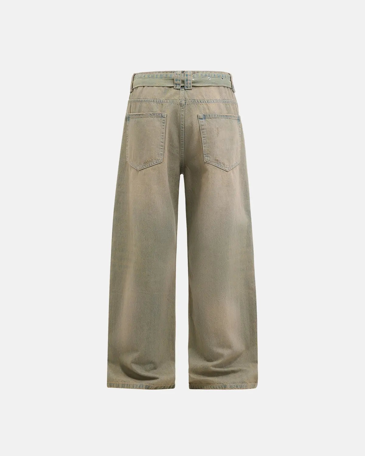 Beaded studded washed baggy jeans by Flation Streetwear with distressed details and relaxed fit, casual street style fashion.