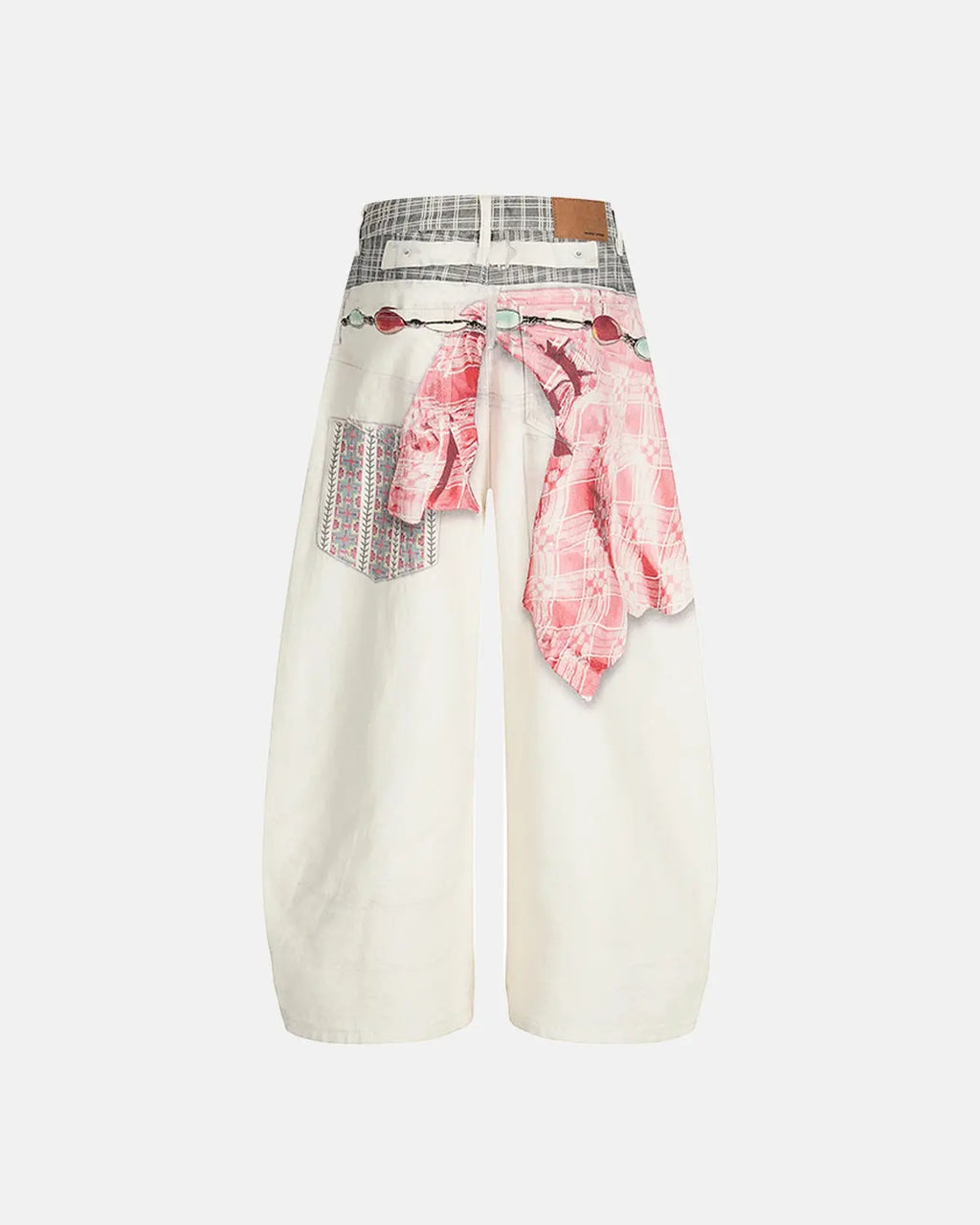 Digital printing baggy jeans by Flation Streetwear with colorful, artistic print and relaxed fit, shown on a model.