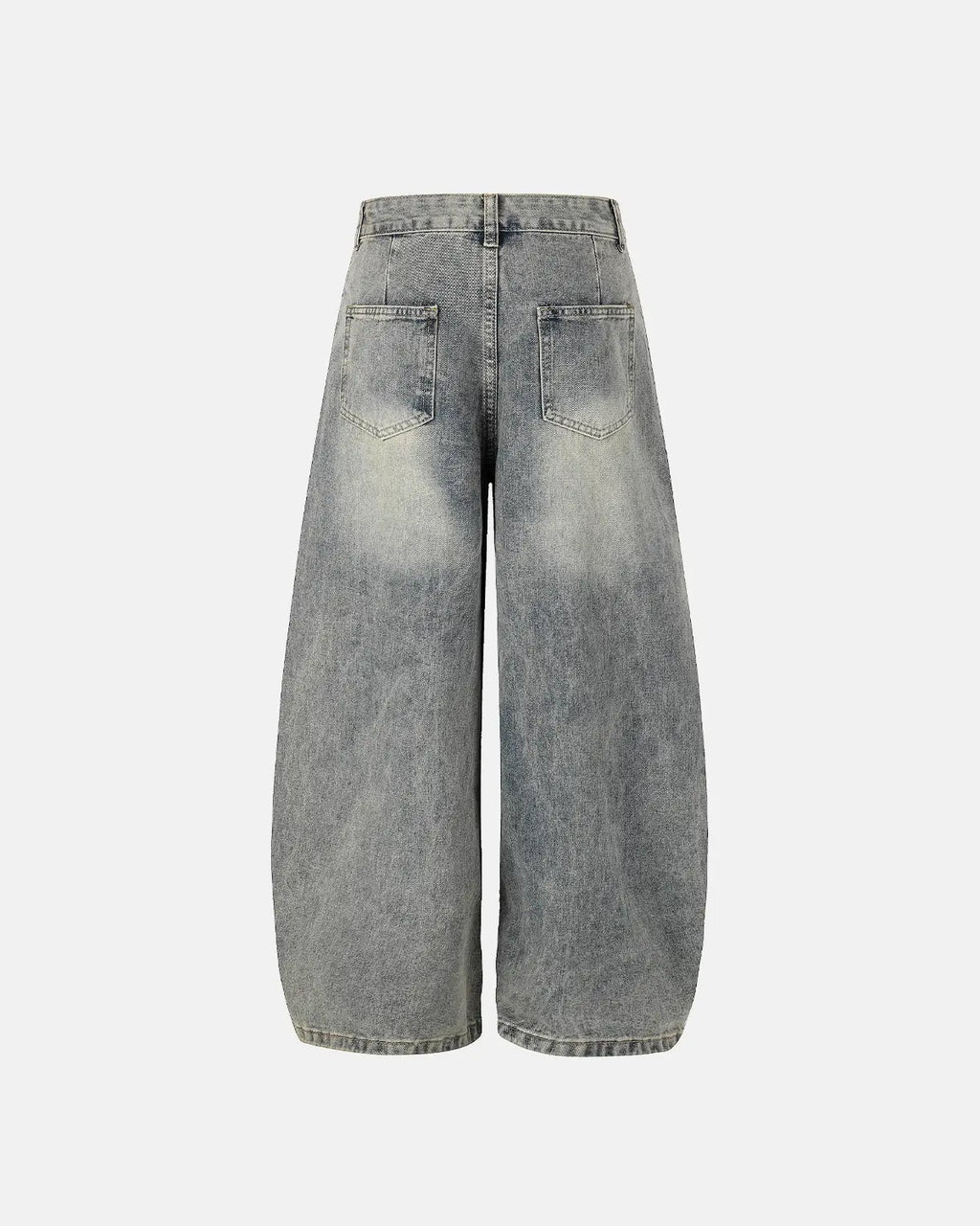 Distressed eyelet barrel jeans by Flation Streetwear featuring a relaxed fit and distressed details.
