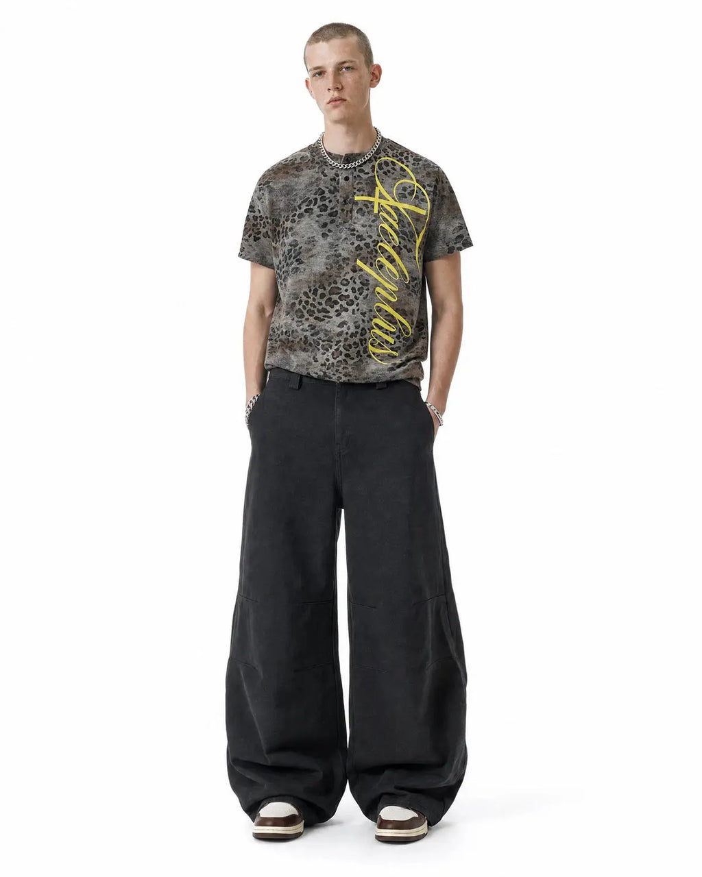 Baby boy leopard script Henley T-shirt from Flation Streetwear, featuring a stylish leopard print and comfortable fit.