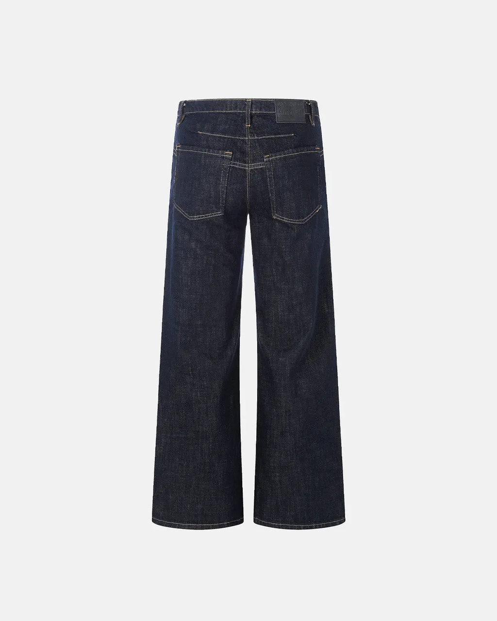 Black and blue wide-leg jeans with button details from Flation Streetwear, featuring raw denim style and relaxed fit.