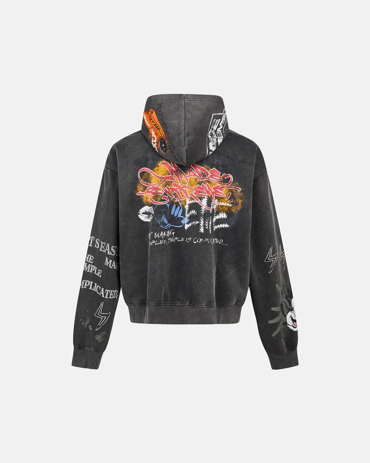 Black Boxy Graffiti Zip Up Hoodie by Flation Streetwear, featuring bold graffiti design and a relaxed fit.
