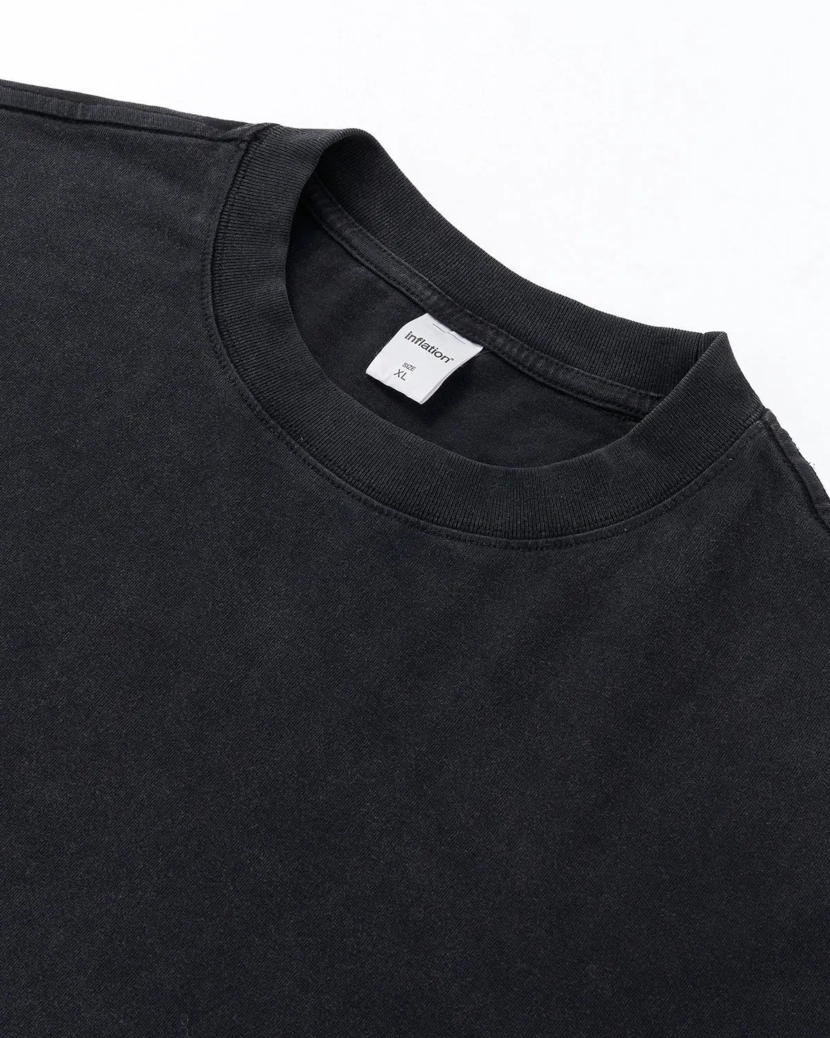 Black Flation streetwear boxy script graphic washed T-shirt with bold lettering and relaxed fit, designed for casual street style.