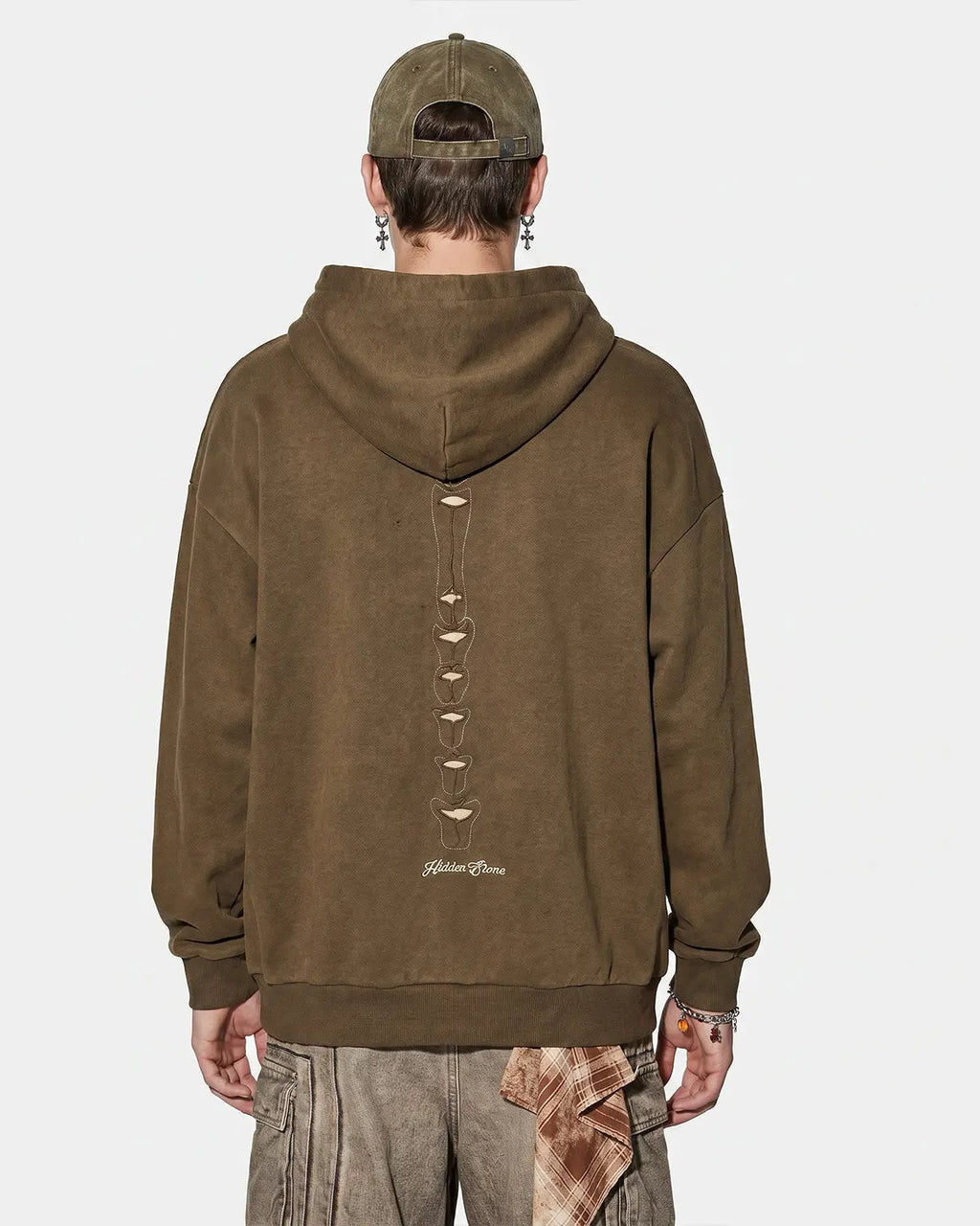 Black distressed ribcage wash hoodie by Flation Streetwear, featuring a casual fit and unique distressed design.