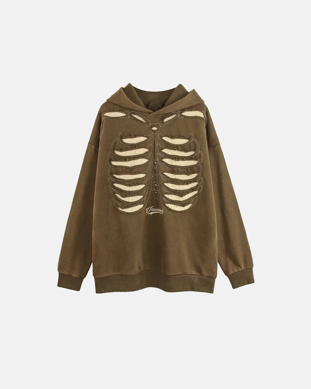 Black distressed ribcage wash hoodie by Flation Streetwear, featuring a relaxed fit and casual street style design.
