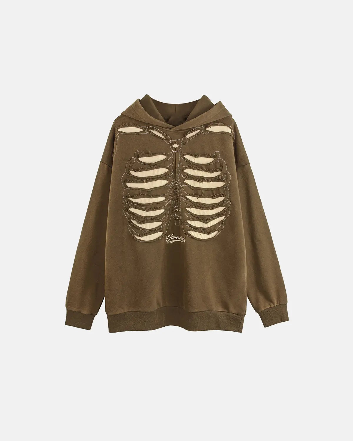 Black distressed ribcage wash hoodie by Flation Streetwear, featuring a relaxed fit and casual street style design.
