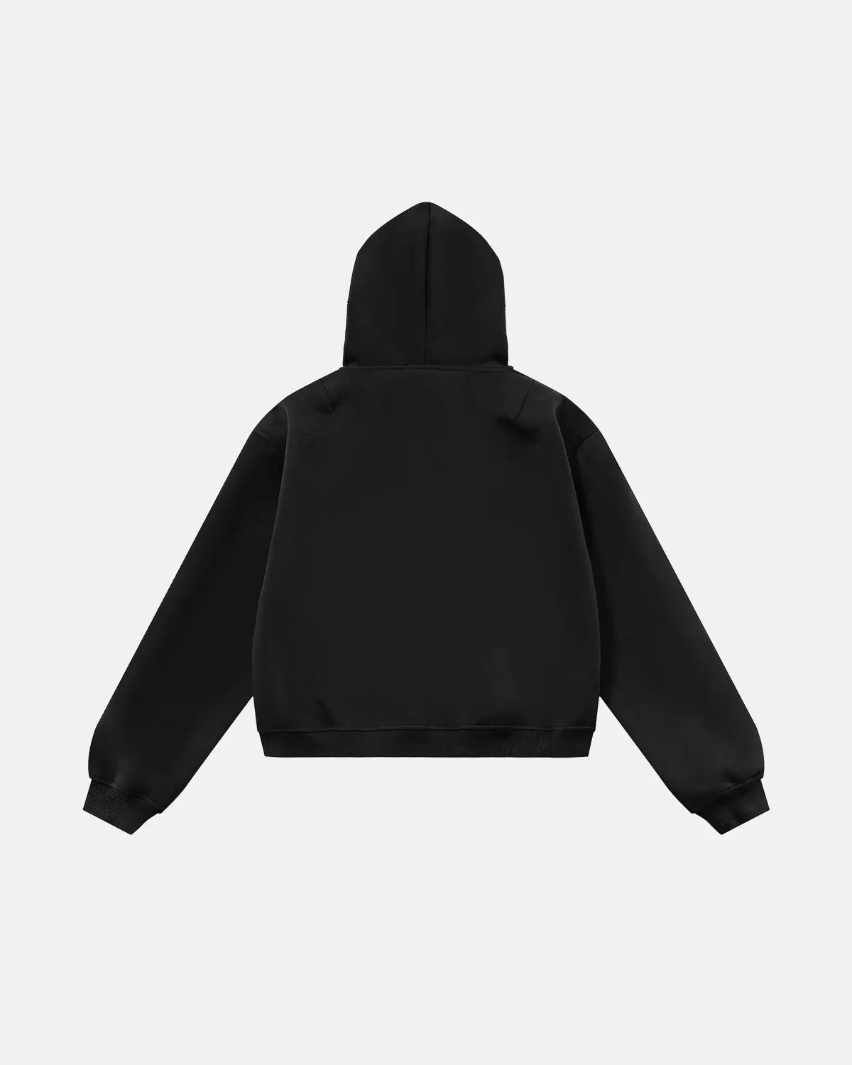 Black Flation Metal Clasp Boxy Zip-Up Hoodie with front zipper and relaxed streetwear style.