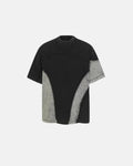 Patchwork washed boxy cropped T-shirt by Flation featuring colorful patchwork design and relaxed streetwear style.