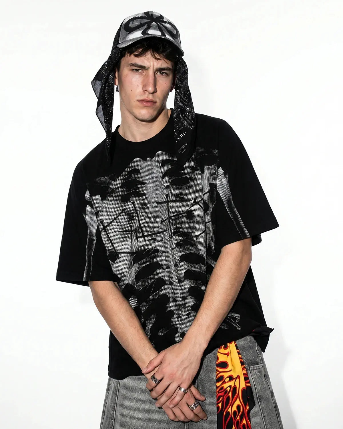 Pink X-ray skeleton boxy T-shirt by Flation featuring a bold skeleton graphic on soft cotton fabric.