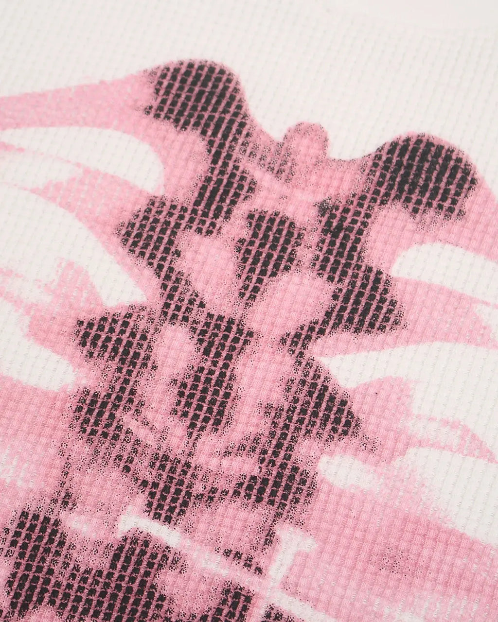 Pink X-ray skeleton graphic on Flation streetwear boxy T-shirt, casual short-sleeve shirt with bold skeletal print design.