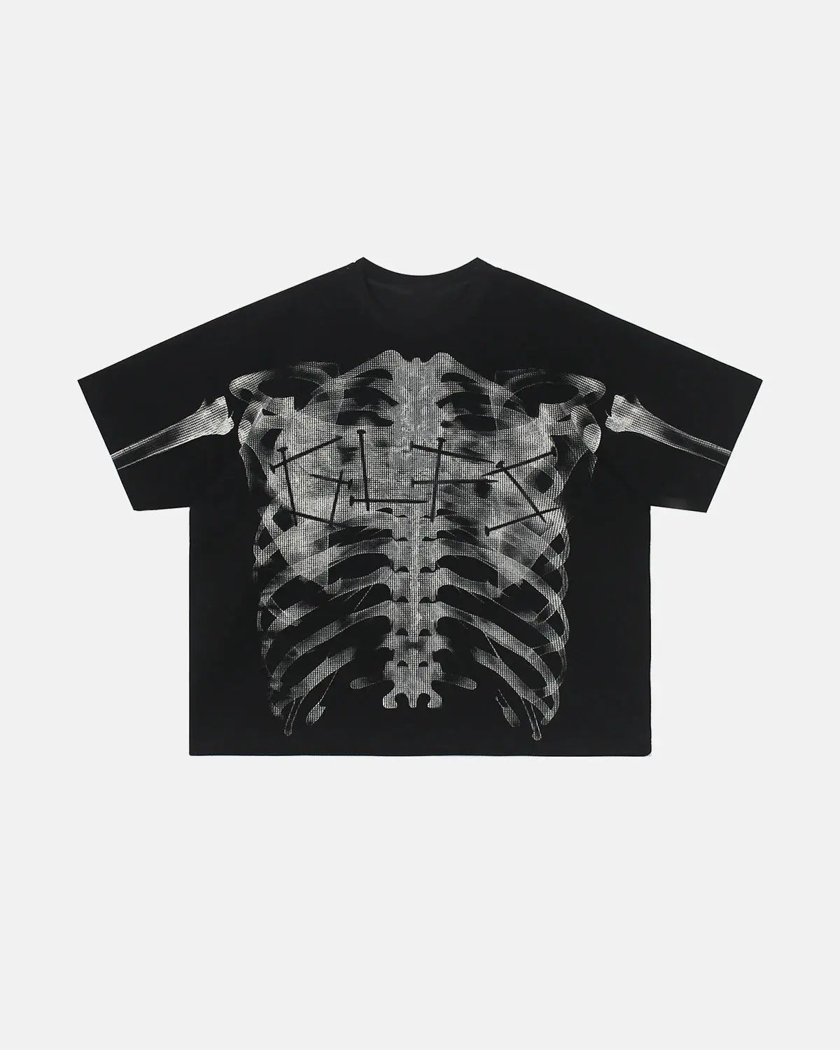 Pink X-ray skeleton boxy T-shirt from Flation Streetwear, featuring a bold skeletal design on soft fabric.