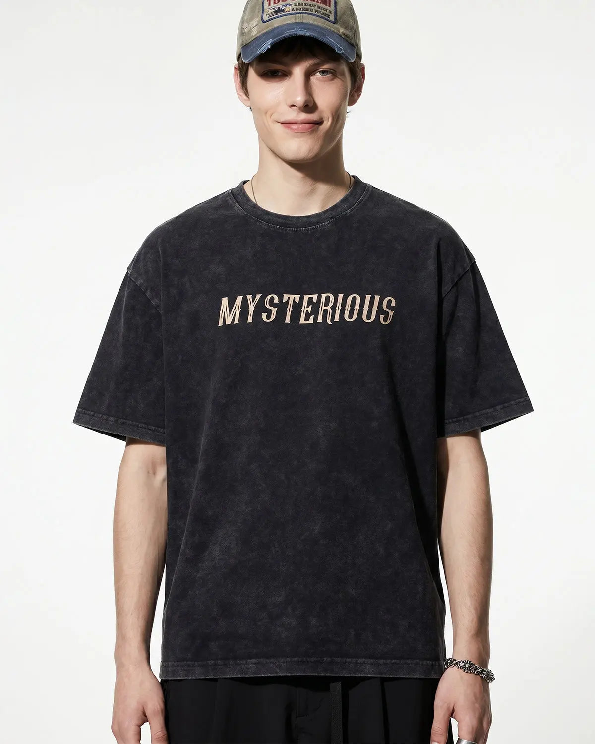 Retro washed graphic cotton T-shirt by Flation featuring vintage-style print and relaxed streetwear fit.