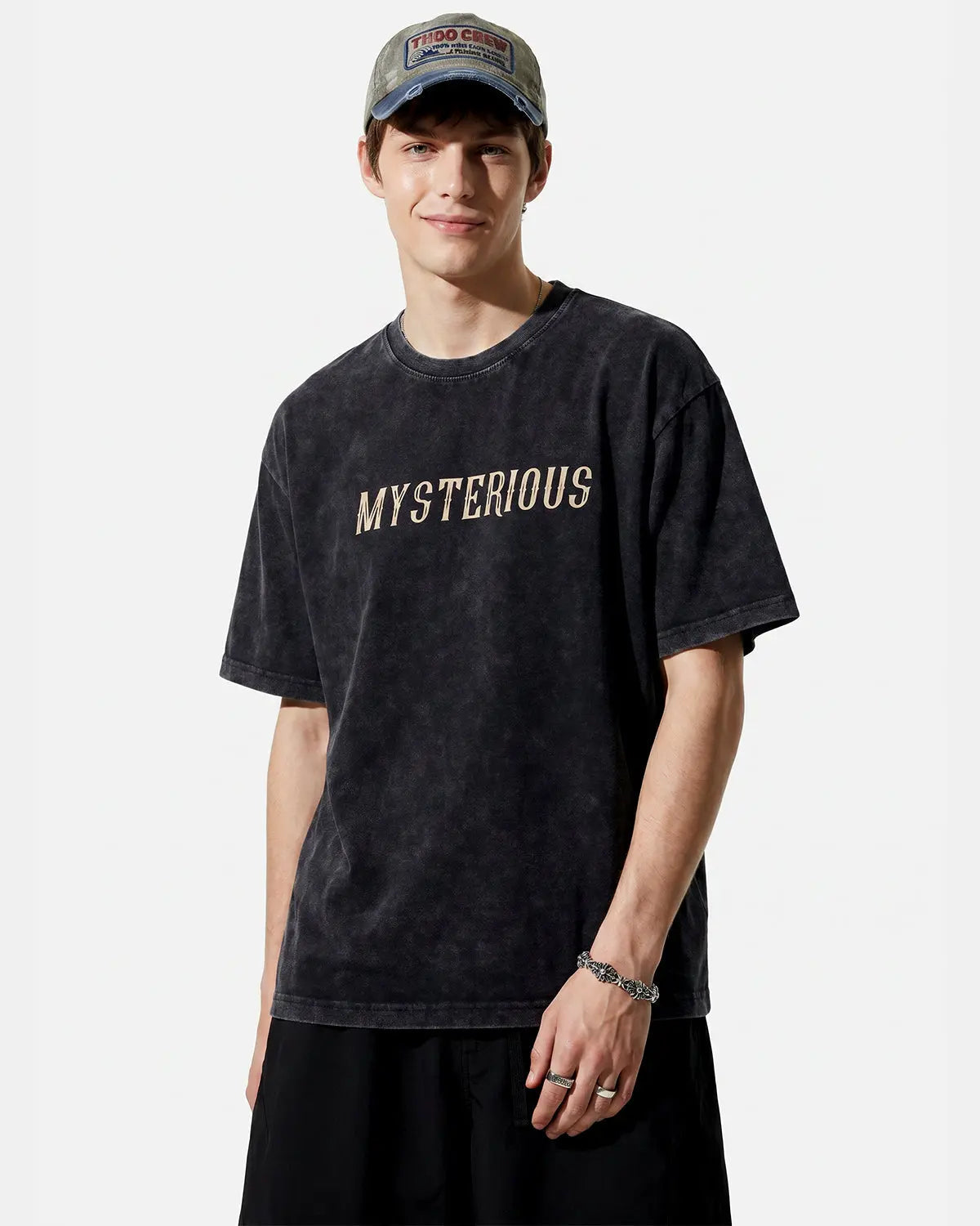 Retro washed cotton graphic T-shirt by Flation with vintage-inspired design and bold print, casual streetwear style.