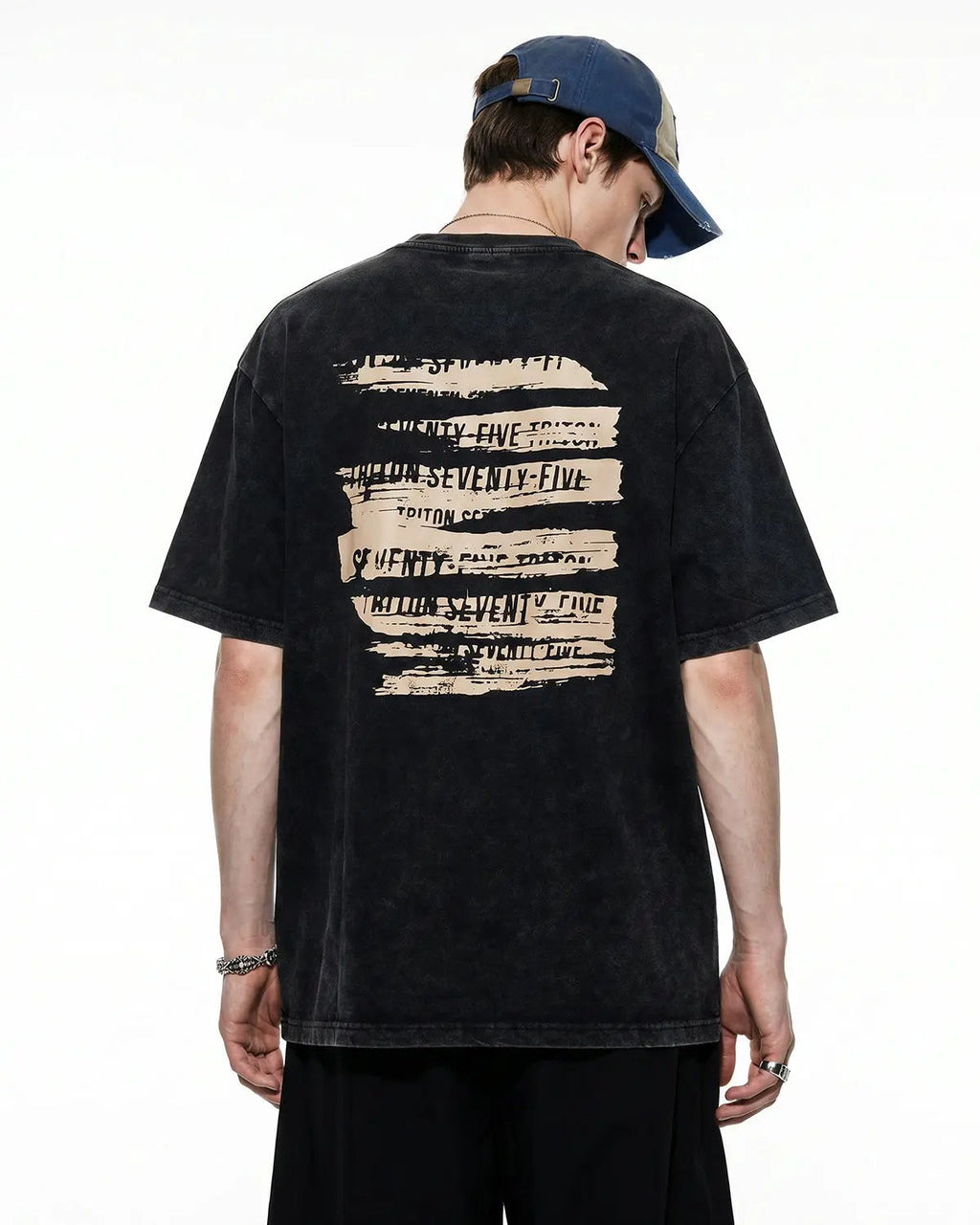 Black Retro Washed Graphic Cotton T-Shirt by Flation Streetwear featuring vintage-inspired design and comfortable cotton fabric.