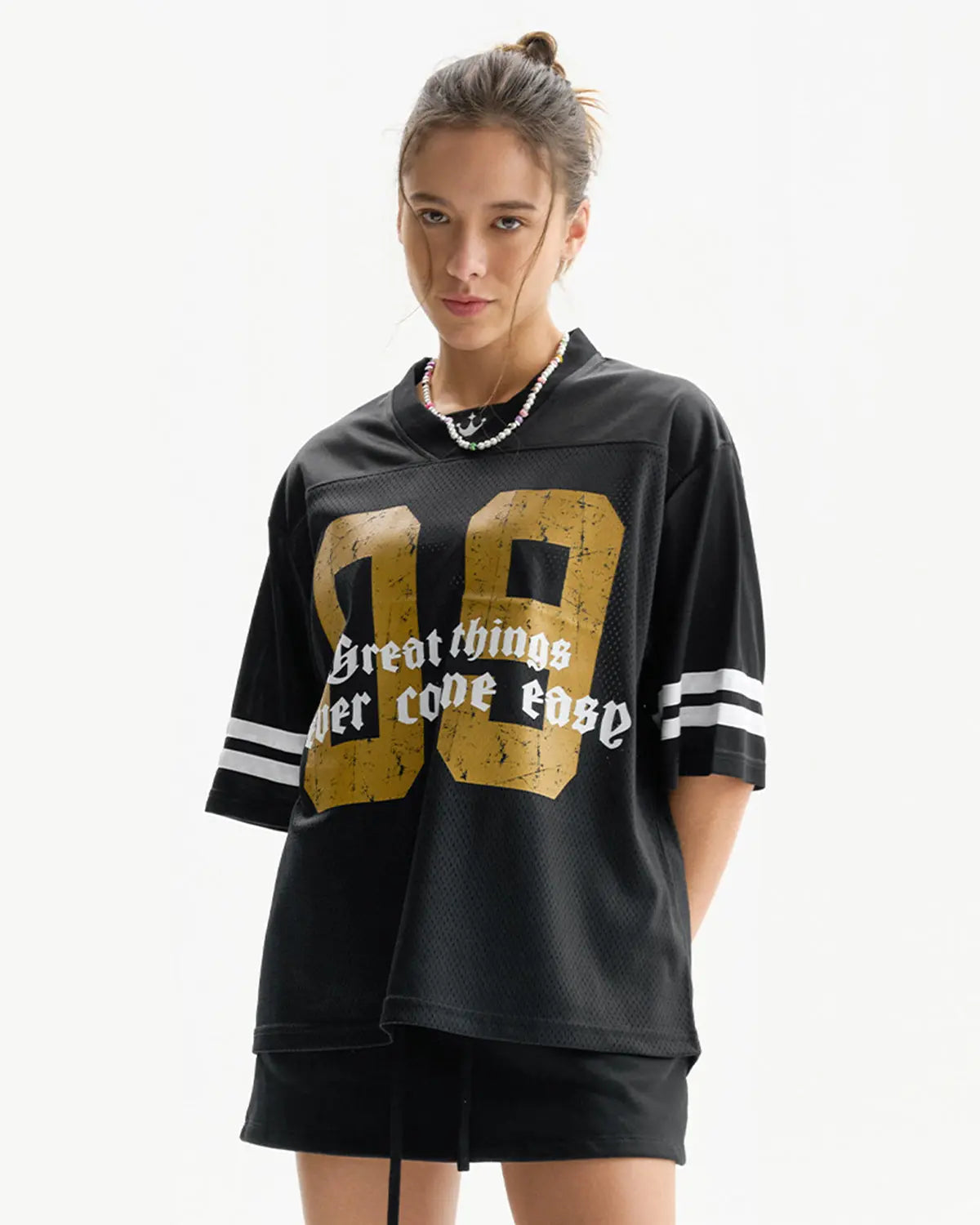 Satin patchwork mesh jersey shirt by Flation Streetwear featuring a stylish patchwork design and lightweight mesh fabric.