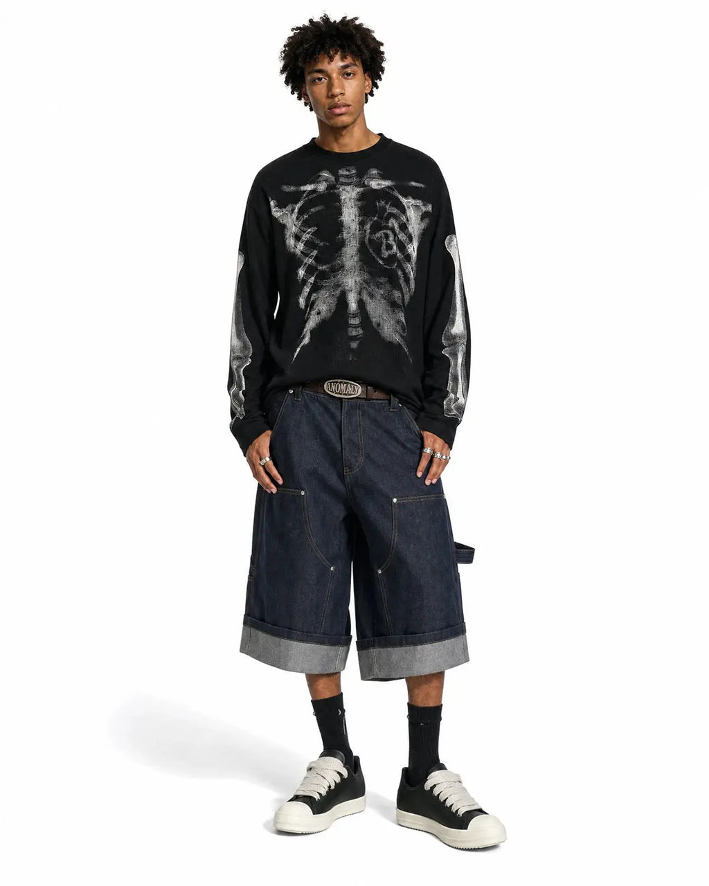 Black Flation Skeleton Graphic Washed Long Sleeve shirt featuring a bold skeleton print on soft, casual streetwear fabric.