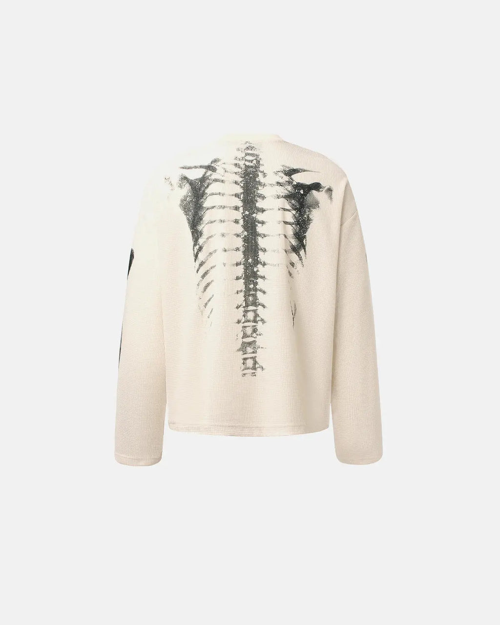 Black Flation Skeleton Graphic Washed Long Sleeve shirt featuring a bold skeletal design on soft, casual streetwear style