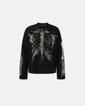 Black skeleton graphic washed long sleeve shirt by Flation Streetwear, featuring a bold skeletal design on the fabric.