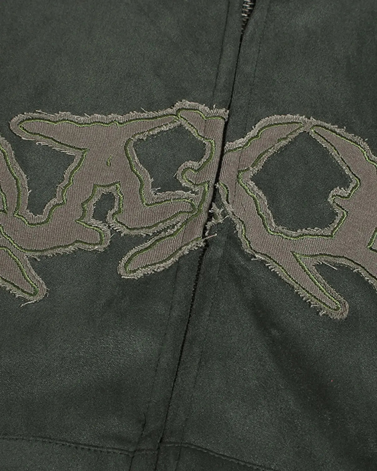 Black suede patch embroidery zip hoodie by Flation streetwear, featuring a front zipper and stylish embroidered patch detail.