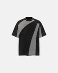 Black textured patchwork washed T-shirt by Flation Streetwear, showcasing a casual, stylish design with mixed fabric patches.
