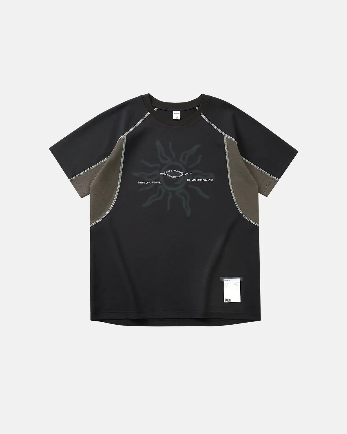Black Flation Totem Graphic Patchwork T-shirt featuring bold patchwork design and streetwear style.