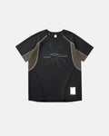 Black Flation Totem Graphic Patchwork T-shirt with bold streetwear design and detailed patchwork, casual and stylish for everyday wear.