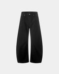 Black baggy jeans by Flation Streetwear, relaxed fit with wide legs and casual style, shown on a model.