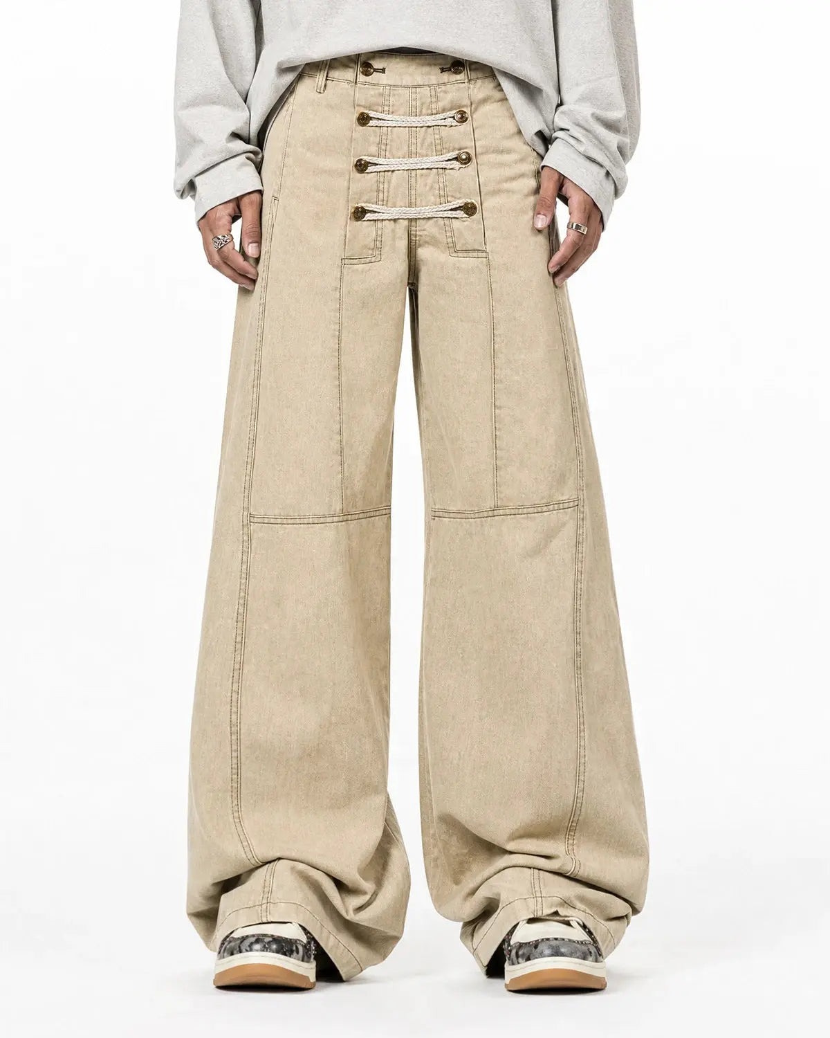 Black braided rope barrel pants by Flation Streetwear with a relaxed fit and stylish design, shown on a model.
