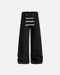 Black braided rope barrel pants by Flation Streetwear featuring a relaxed fit and unique rope detailing.