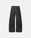 Black Flation Button Detail Deconstructed Raw Baggy Jeans with relaxed fit and streetwear style, featuring visible button accents.