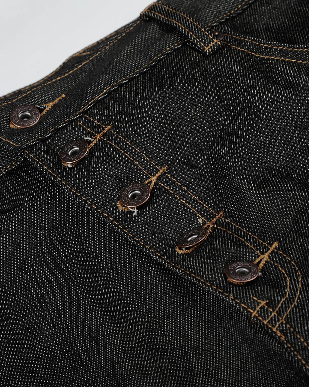 Black Flation Streetwear Button Fly Raw Baggy Jeans with relaxed fit and casual style, shown from the front.