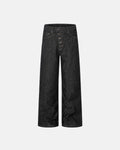 Black Flation Button Fly Raw Baggy Jeans with relaxed fit and streetwear style, featuring visible button fly and casual denim design.