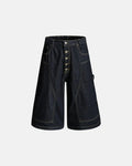Black Cinch Back Buttons Up Cargo Jorts by Flation Streetwear with functional pockets and casual fit, ideal for streetwear style.