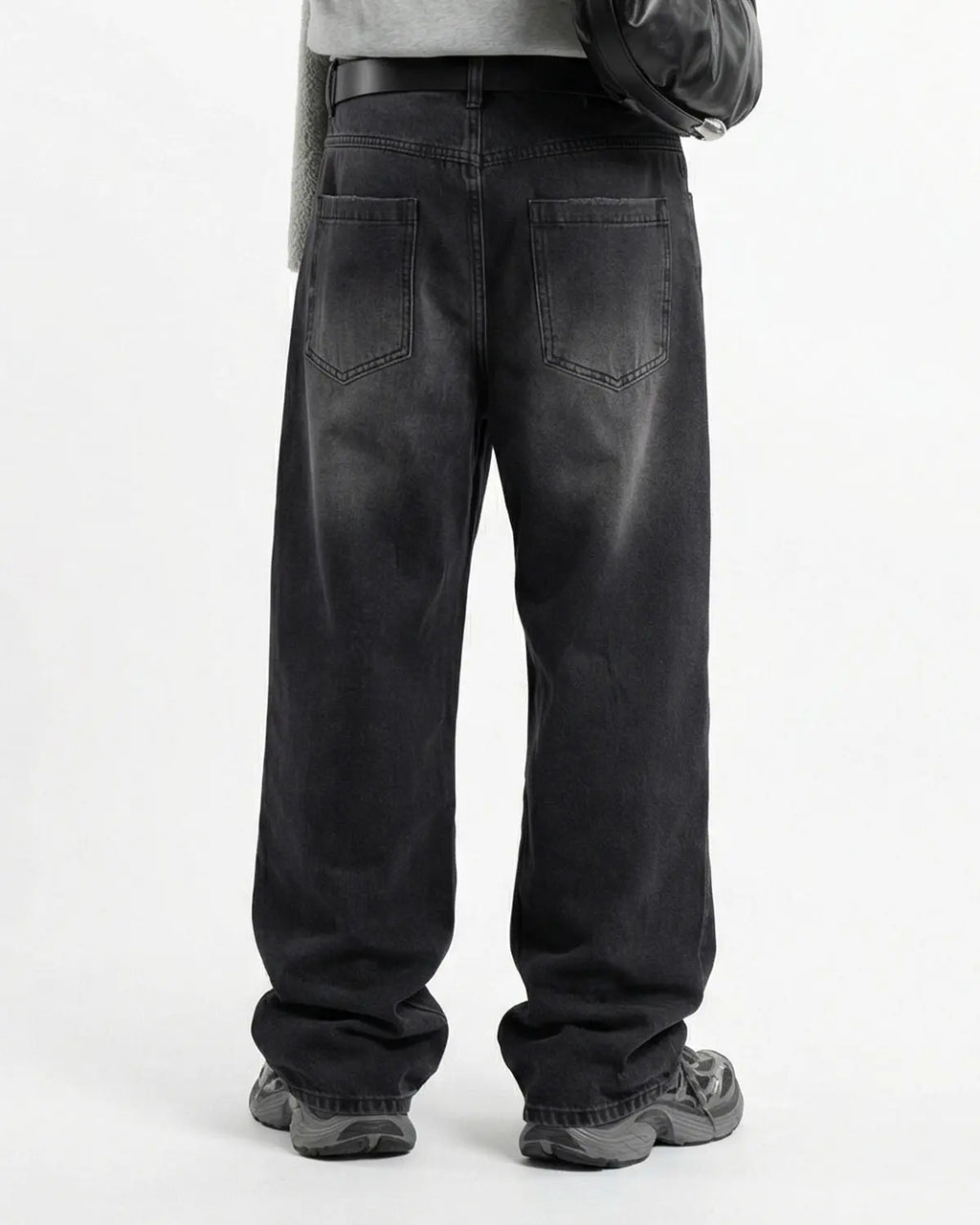 Distressed rhinestone ripped baggy jeans by Flation Streetwear featuring embellishments and a relaxed fit.