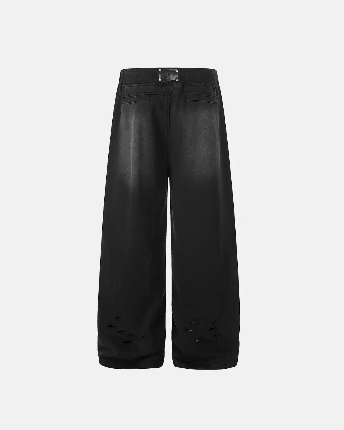 Black distressed washed baggy sweatpants by Flation Streetwear, featuring relaxed fit and casual style.