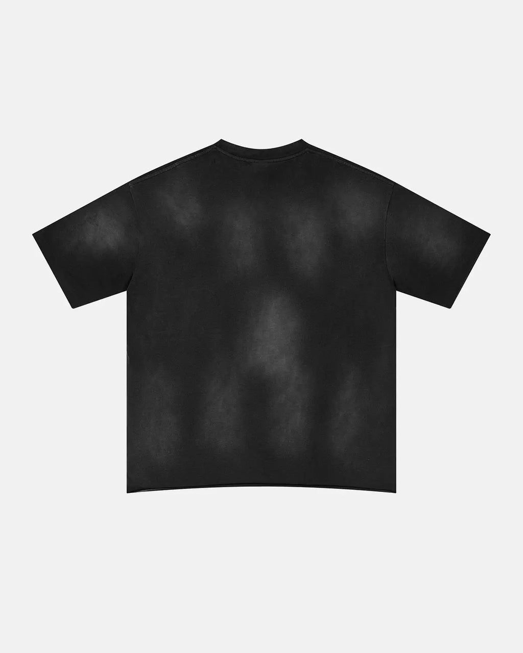 Black distressed washed graphic T-shirt by Flation Streetwear featuring bold graphic design and casual fit.