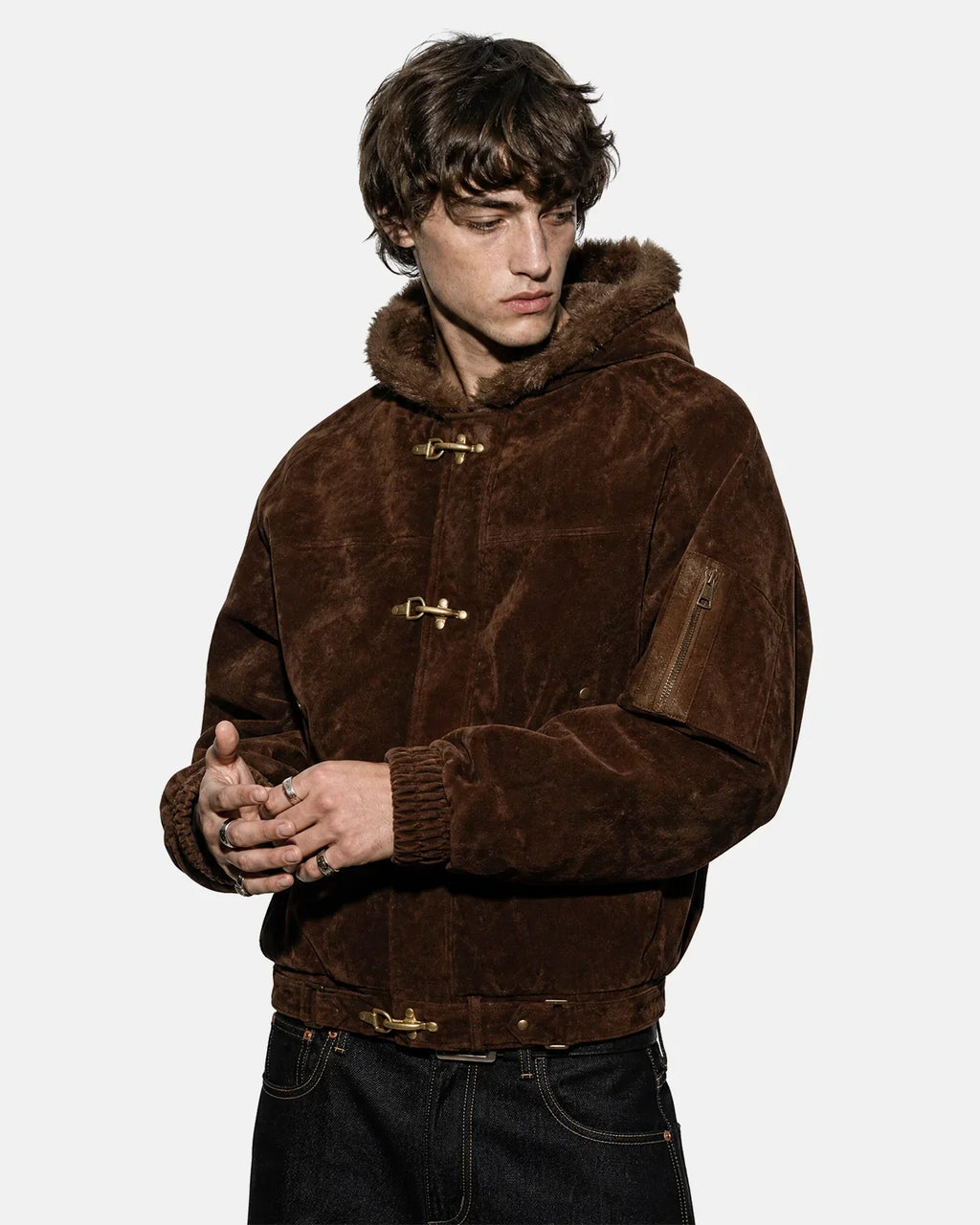 Flation faux fur lined clasp bomber jacket with quilted design and ribbed cuffs, casual streetwear style for cold weather.