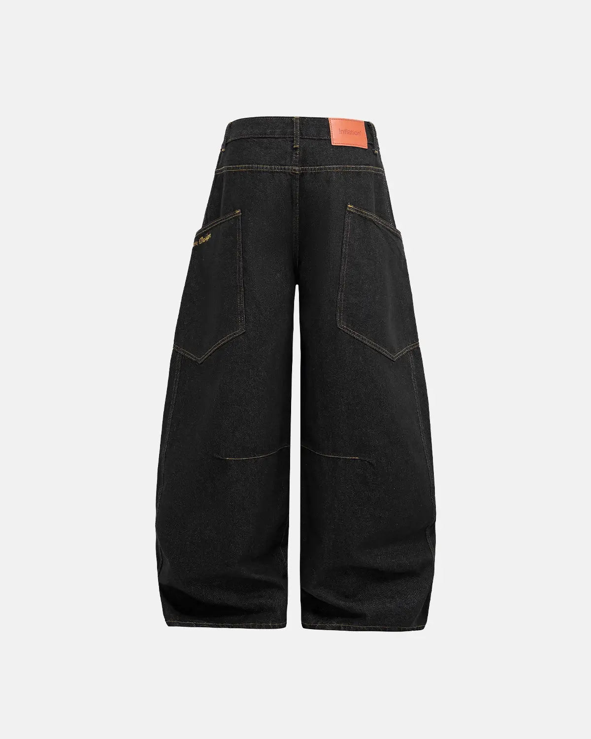 Black Flation Super Raw Barrel Jeans from Flation Streetwear, showcasing a relaxed fit and raw denim style.
