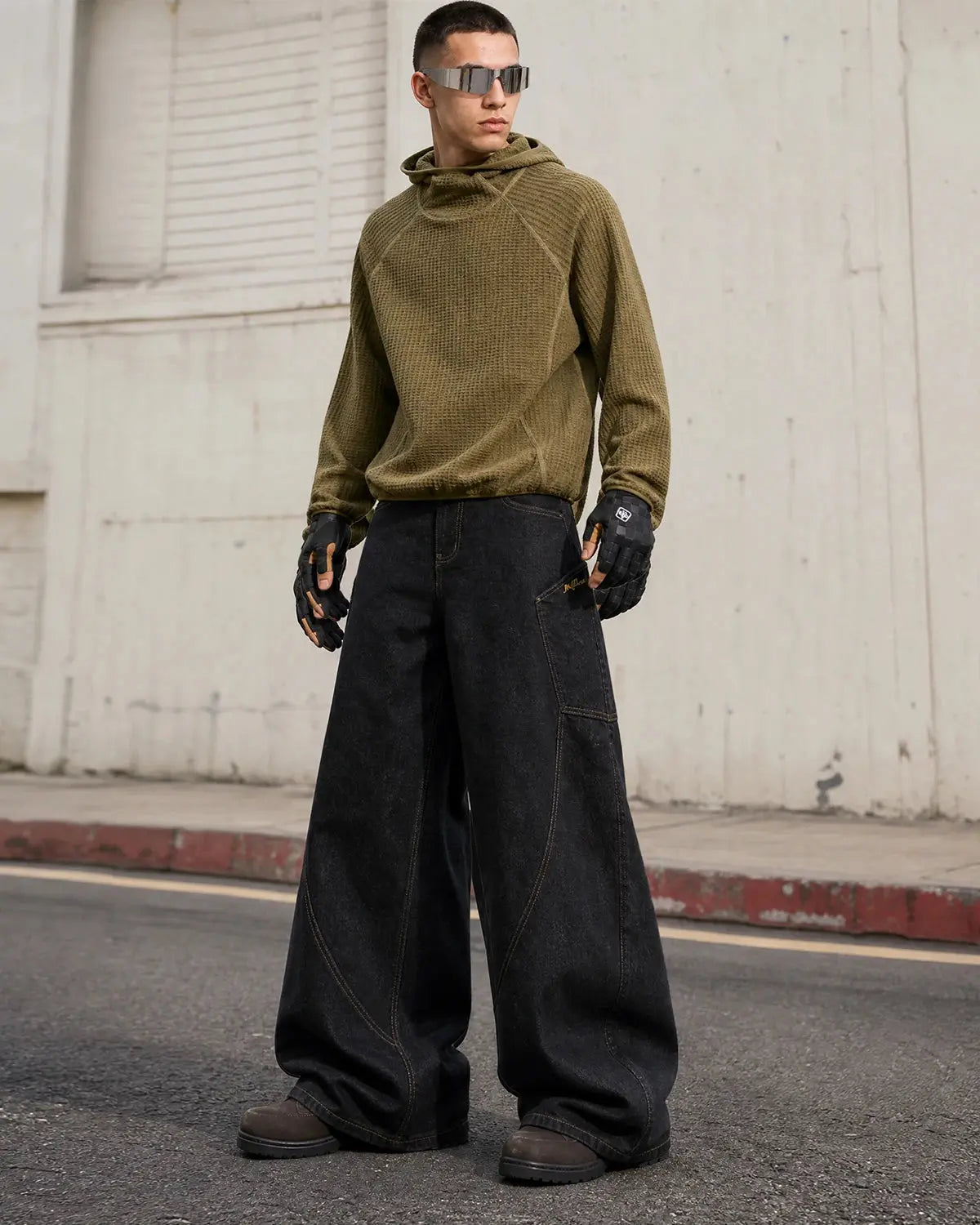Black Flation Super Raw Barrel Jeans from Flation Streetwear, shown with a relaxed fit and raw hem details.
