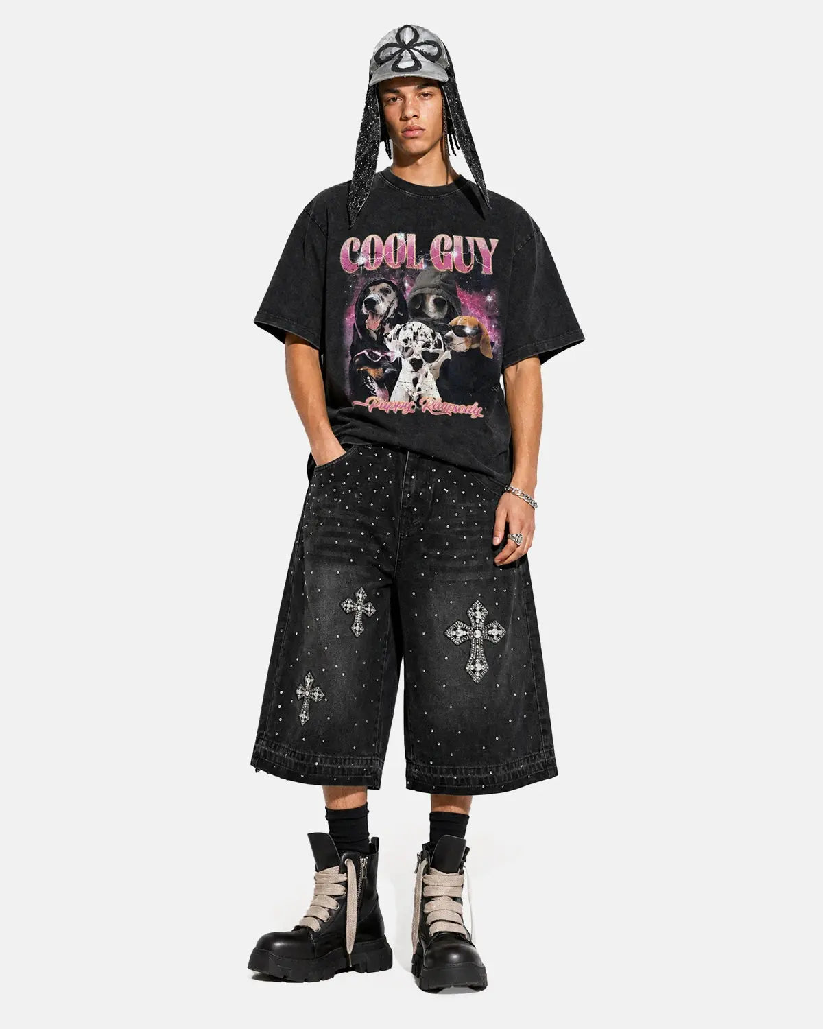 Black graphic washed T-shirt by Flation Streetwear featuring a bold design on the front, casual and stylish for everyday wear.