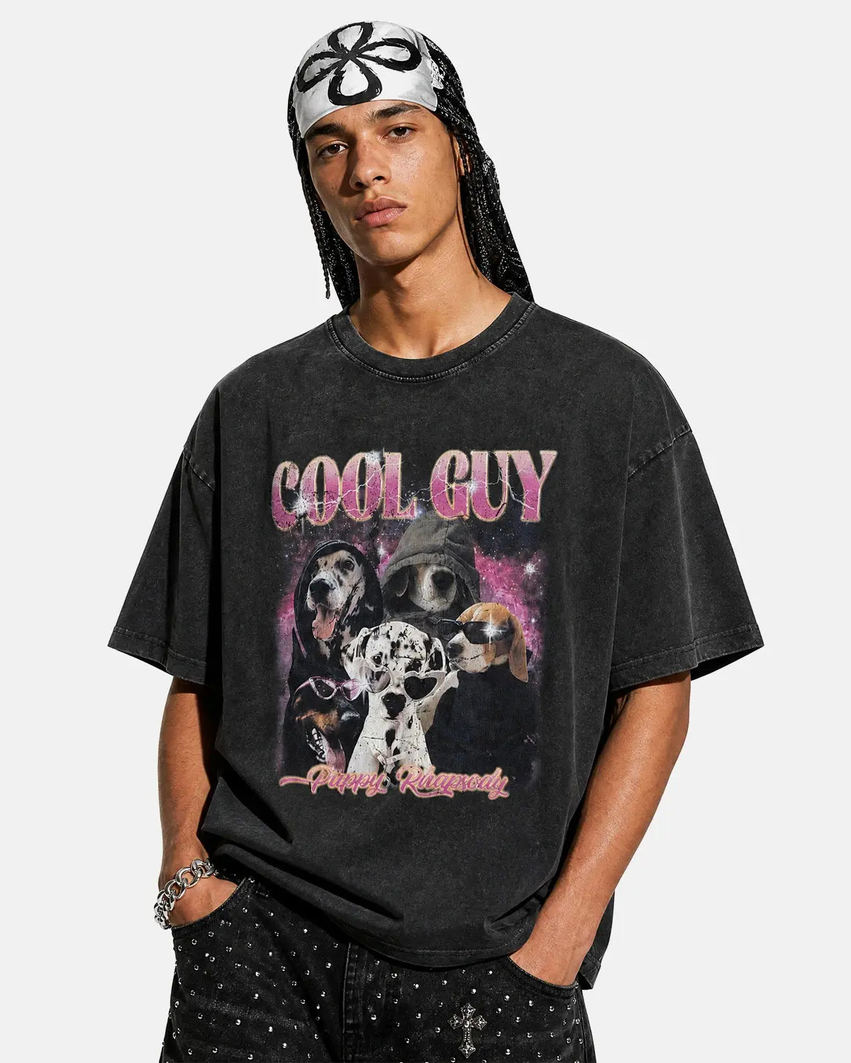 Black Flation graphic washed T-shirt featuring streetwear style with bold printed design on the front.