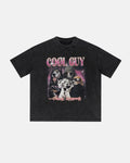 Black Flation graphic washed T-shirt with streetwear style, featuring a faded design on the front.