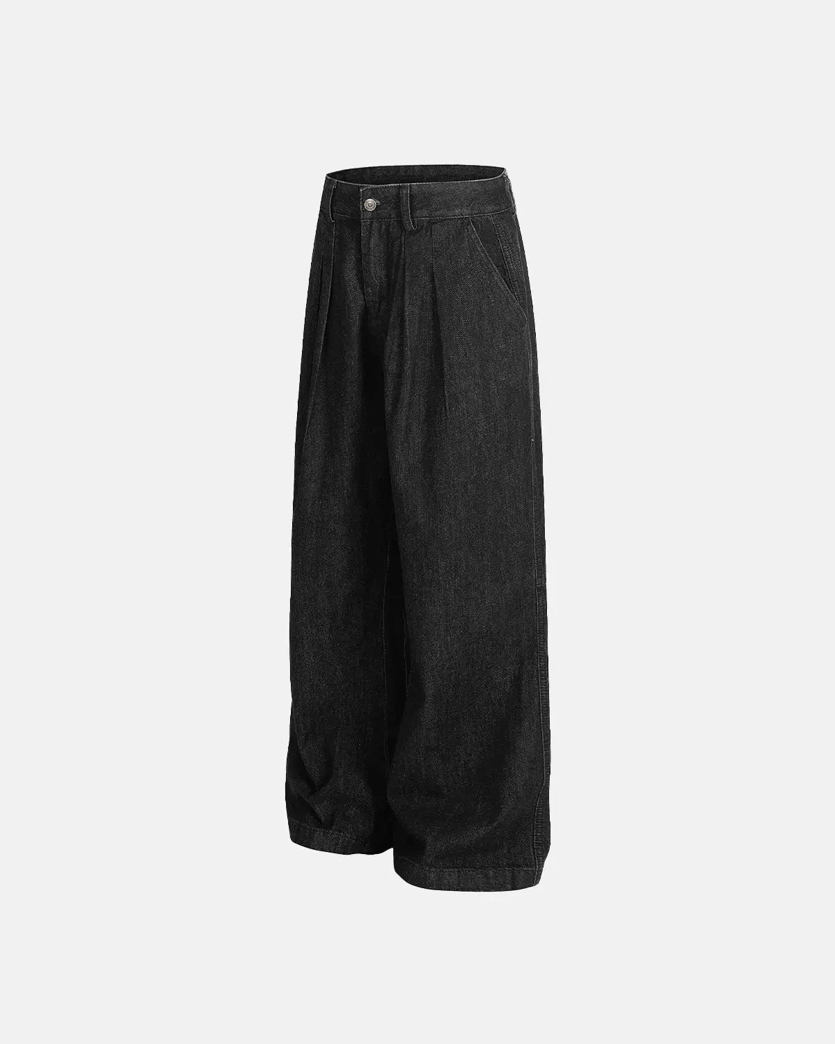 Light blue Flation Pleated Raw Baggy Jeans with a relaxed fit, featuring pleats and distressed detailing on the denim.