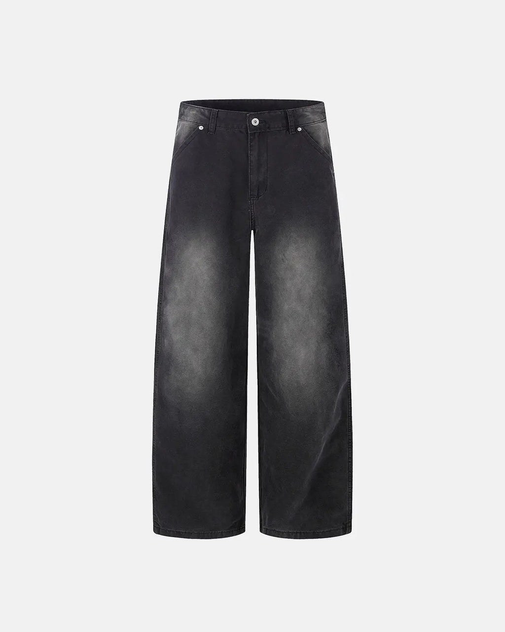 Retro washed wide-leg jeans from Flation Streetwear displayed on a model, showcasing the relaxed fit and vintage-inspired style.
