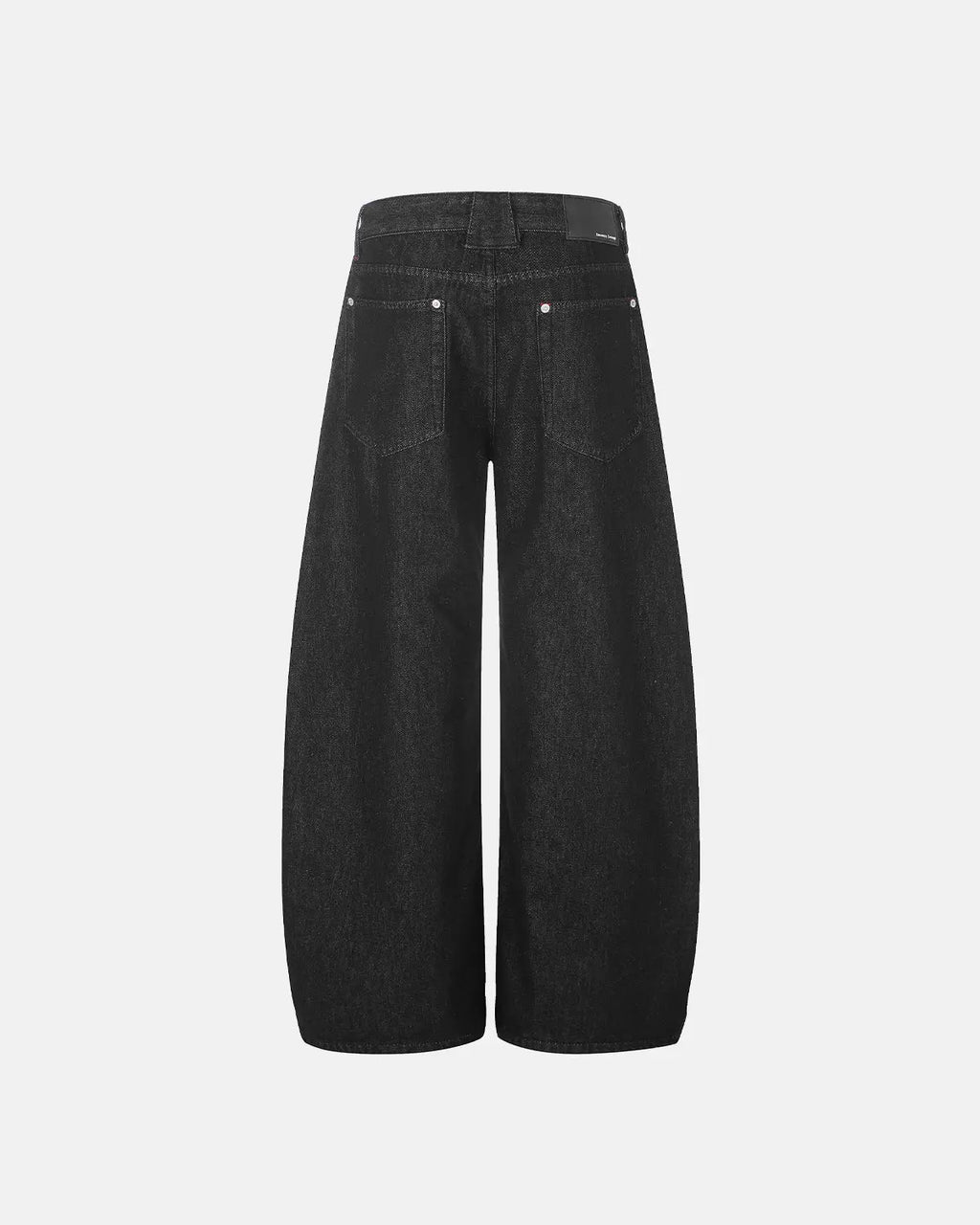 Flation Streetwear barrel jeans with side eyelet buttons, showcasing a trendy denim design with metal eyelets and a relaxed fit.