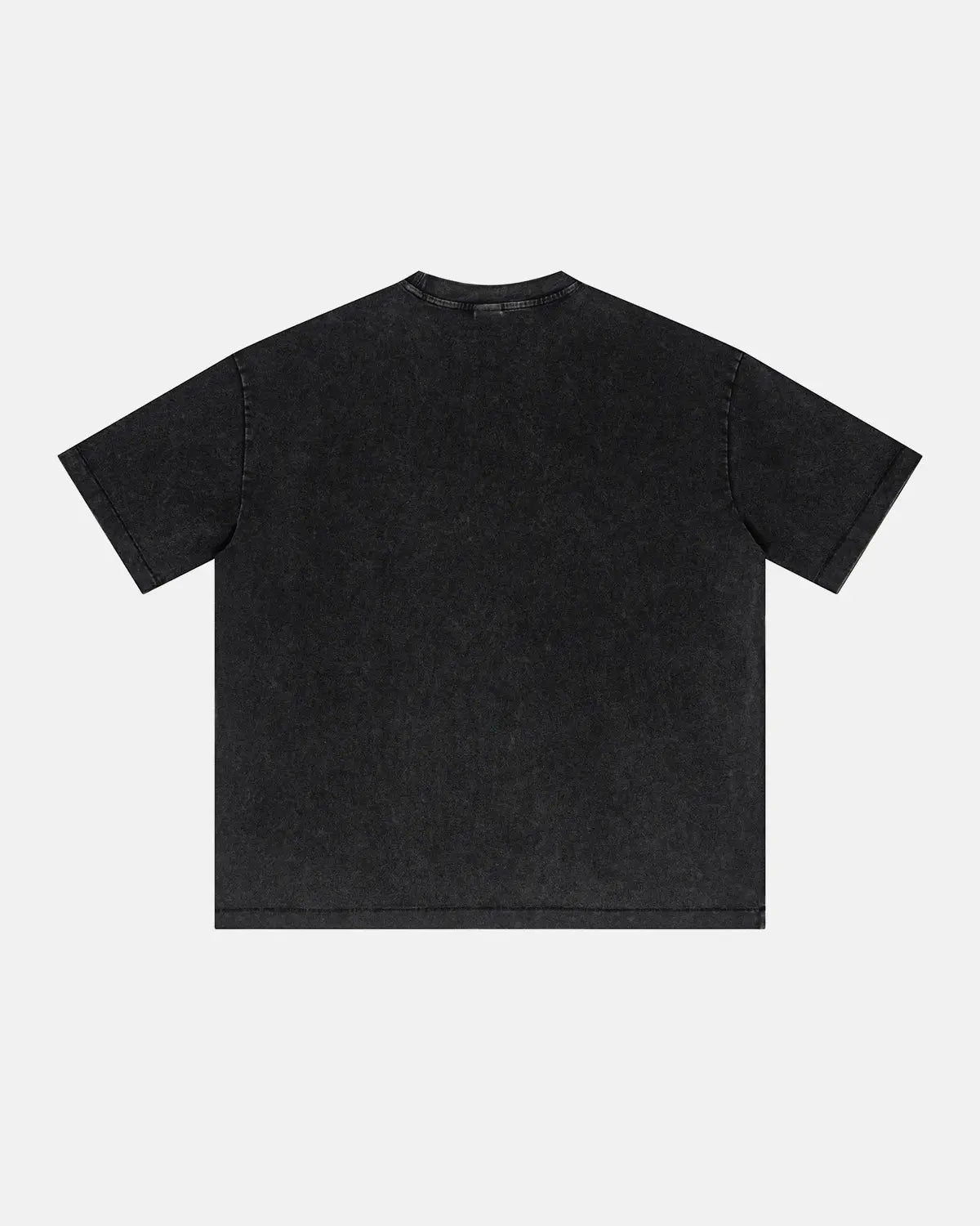 Black vintage graphic snow washed T-shirt by Flation Streetwear, featuring a bold retro print and distressed style.